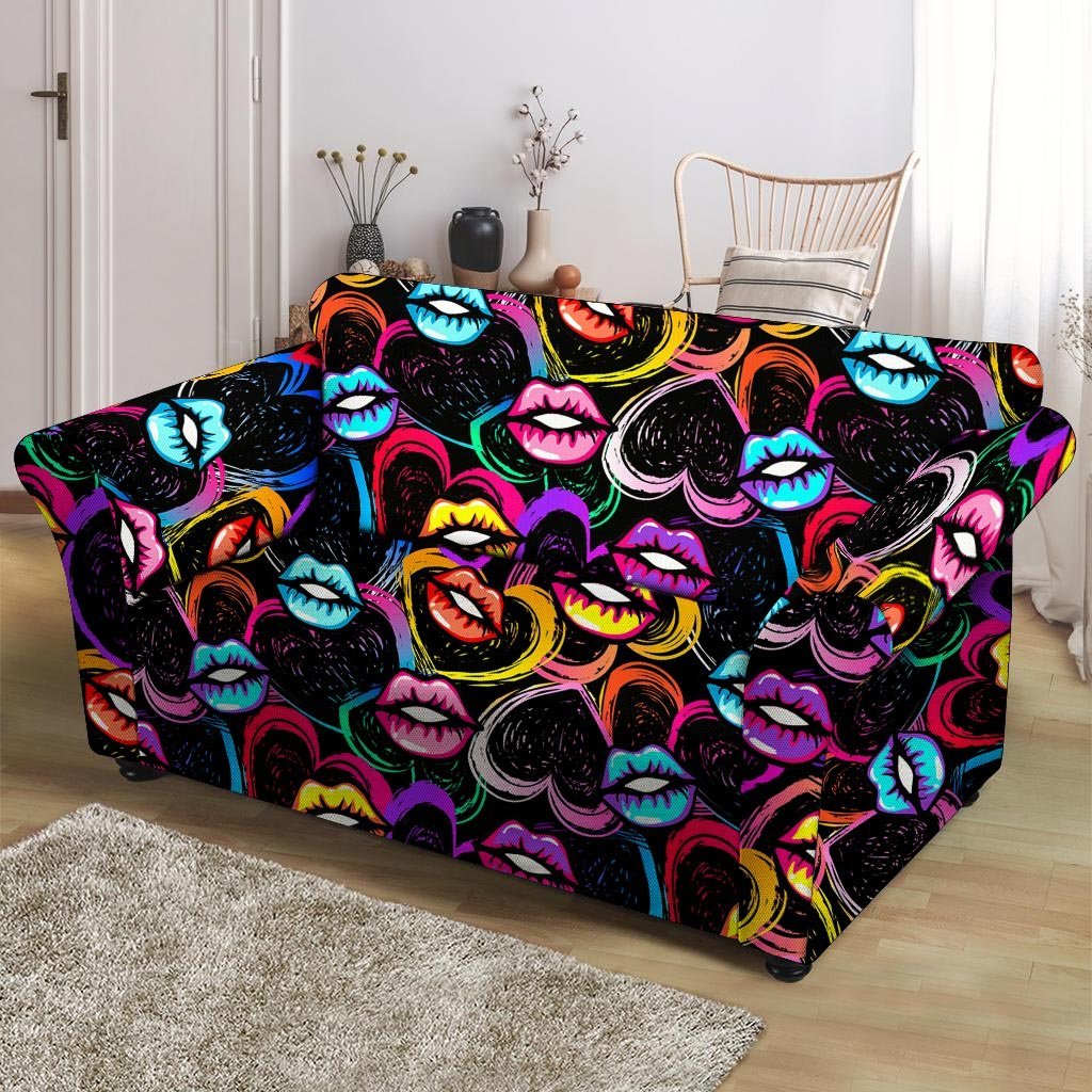 Abstract Lip Graffiti Print Loveseat Cover-grizzshop