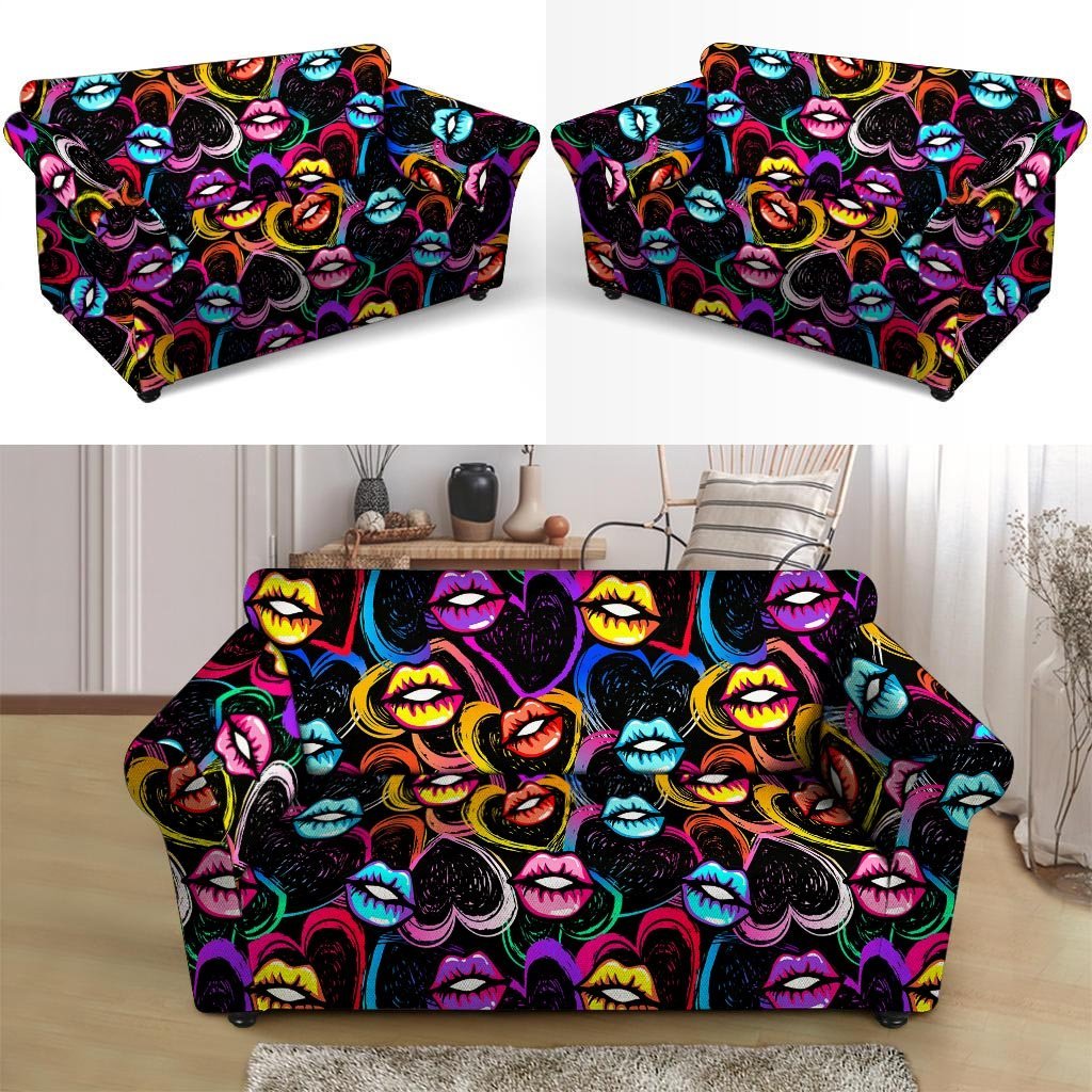 Abstract Lip Graffiti Print Loveseat Cover-grizzshop