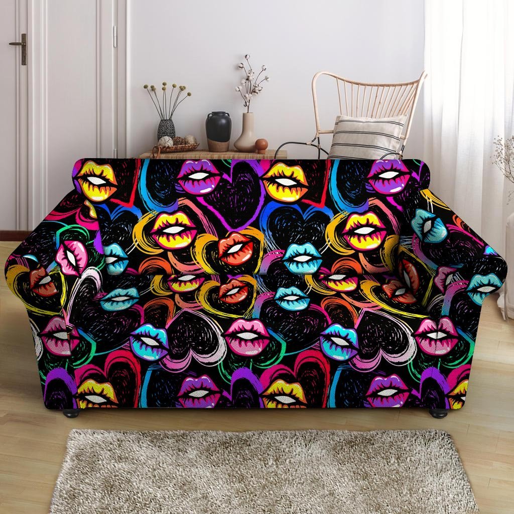 Abstract Lip Graffiti Print Loveseat Cover-grizzshop