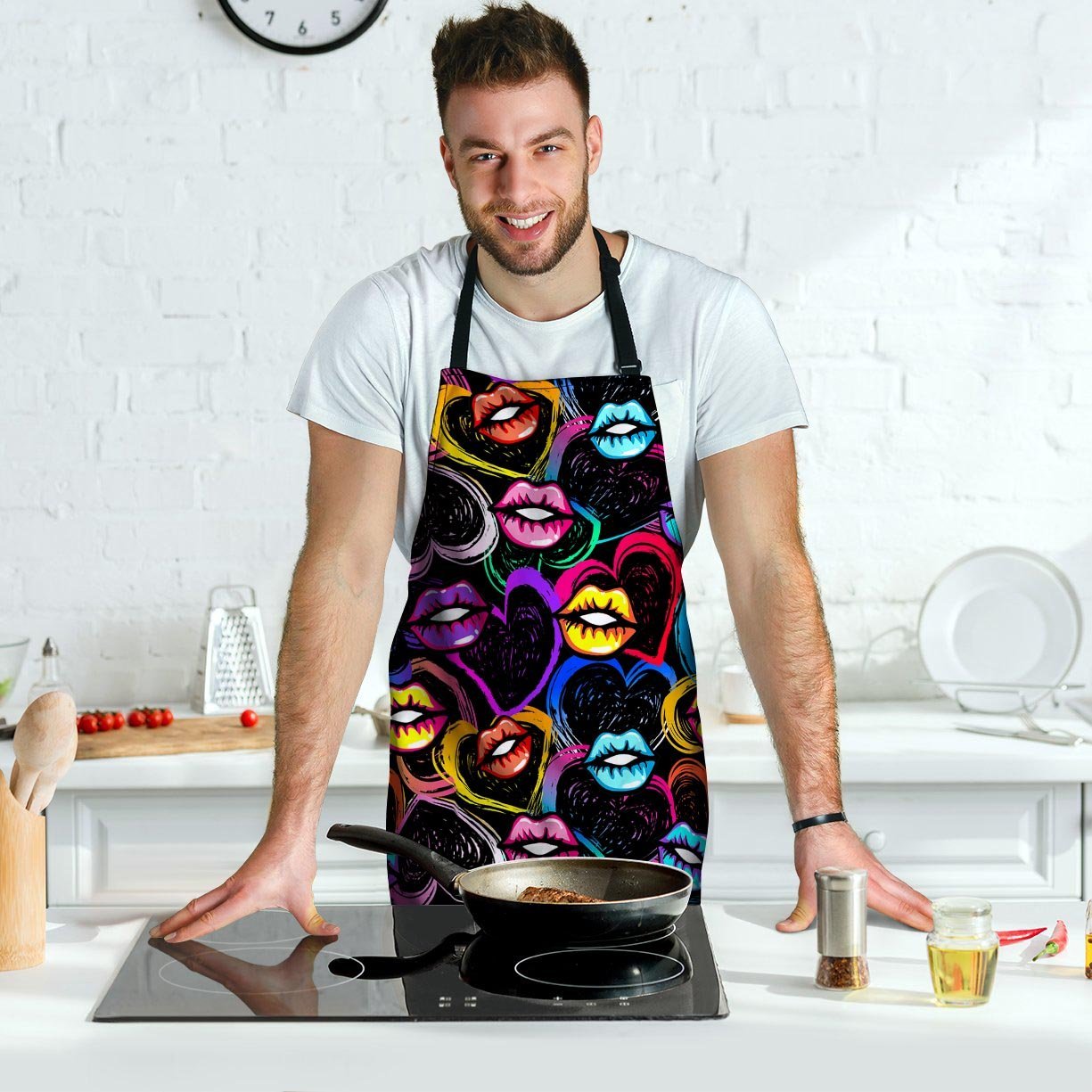 Abstract Lip Graffiti Print Men's Apron-grizzshop