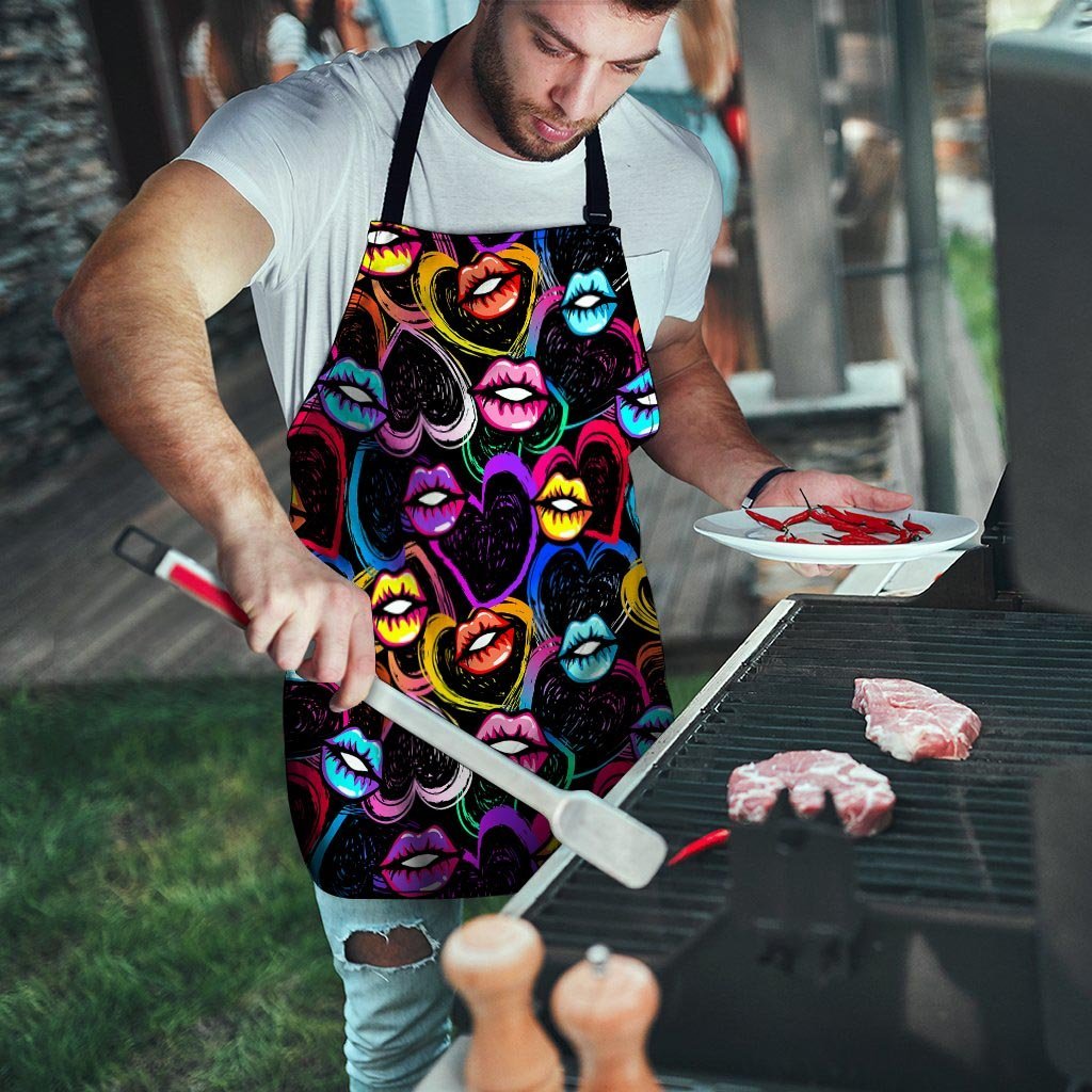 Abstract Lip Graffiti Print Men's Apron-grizzshop