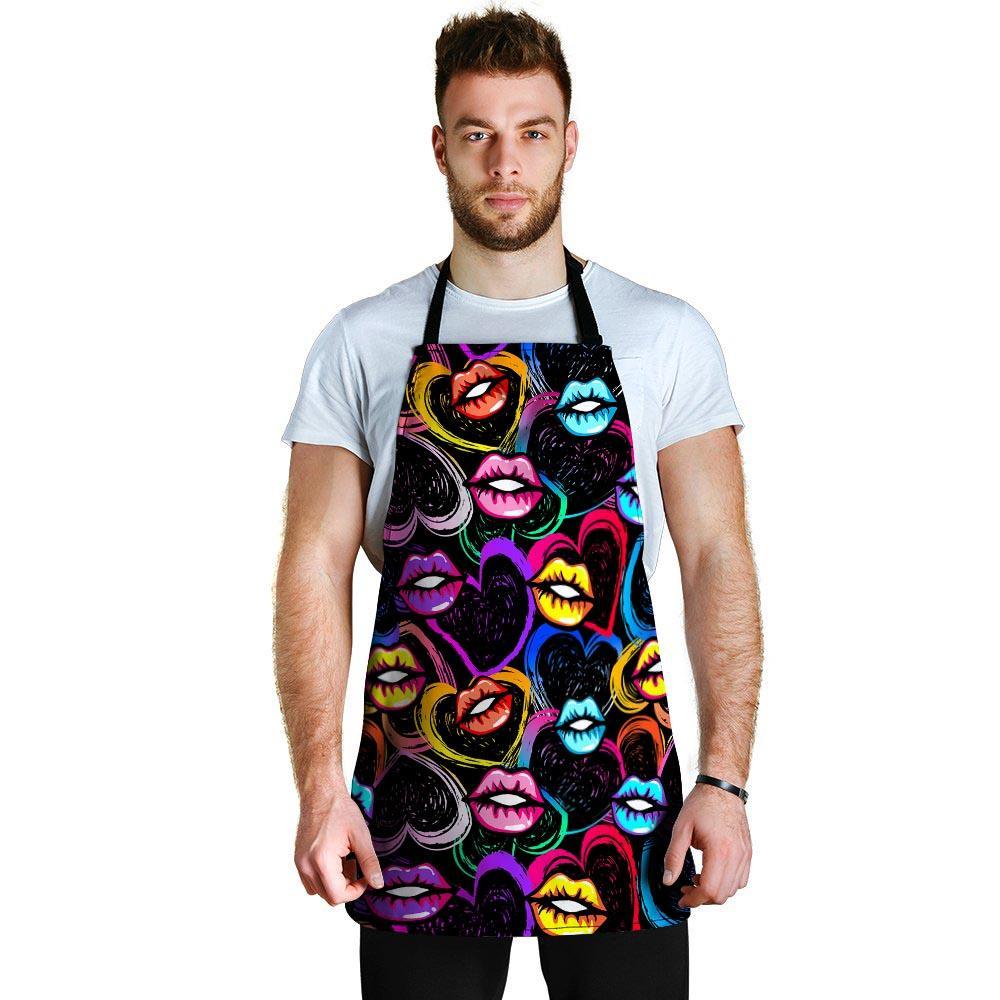 Abstract Lip Graffiti Print Men's Apron-grizzshop