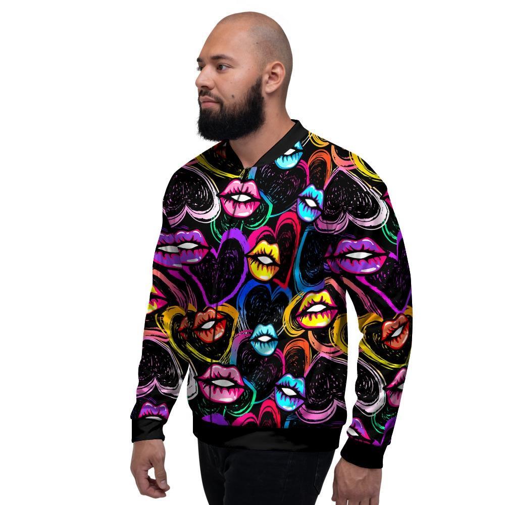 Abstract Lip Graffiti Print Men's Bomber Jacket-grizzshop