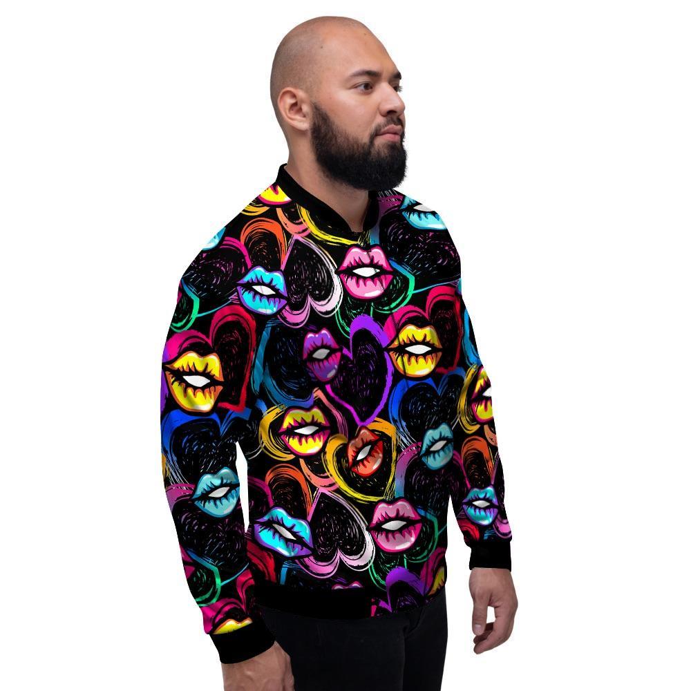 Abstract Lip Graffiti Print Men's Bomber Jacket-grizzshop