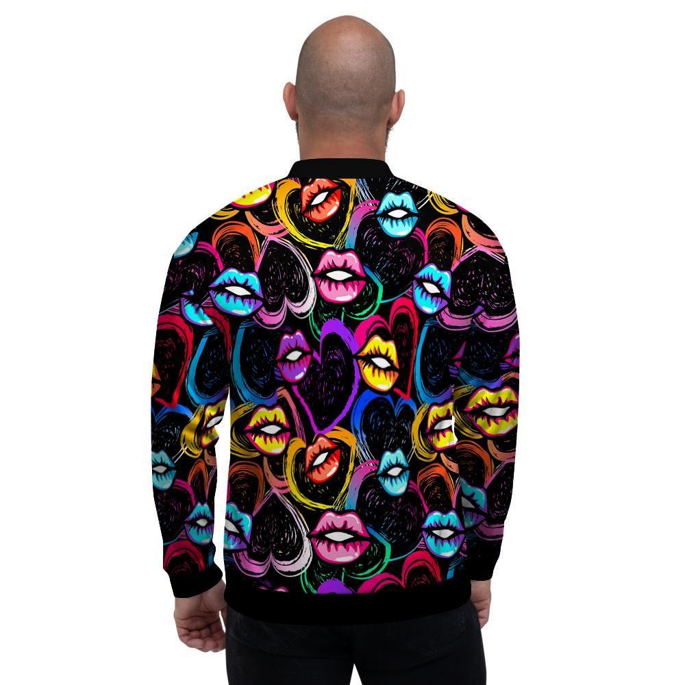 Abstract Lip Graffiti Print Men's Bomber Jacket-grizzshop