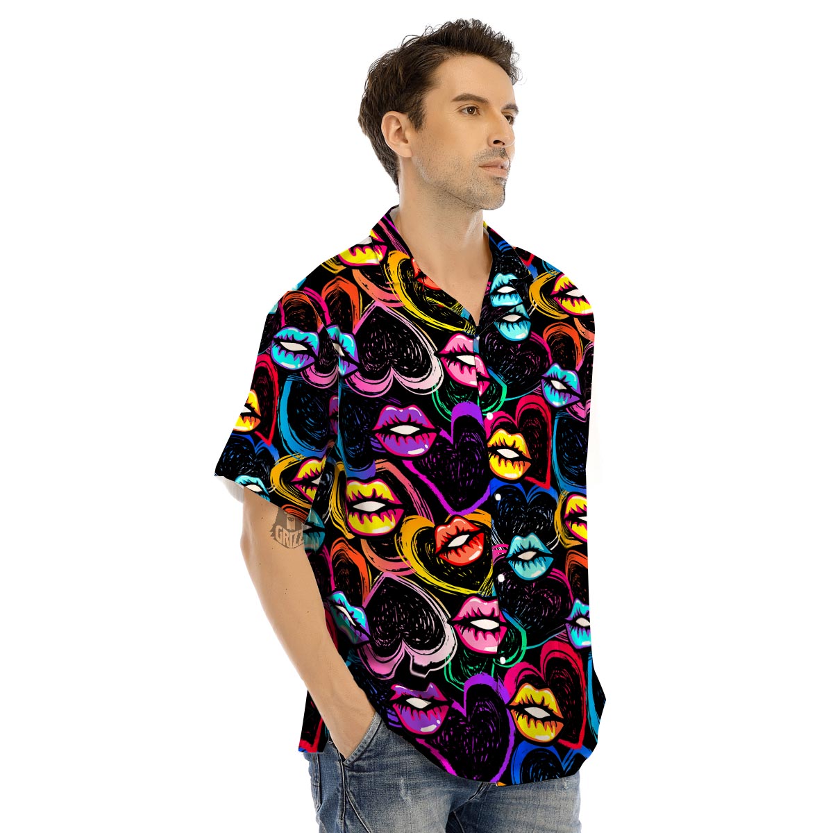 Abstract Lip Graffiti Print Men’s Hawaiian Shirt-grizzshop