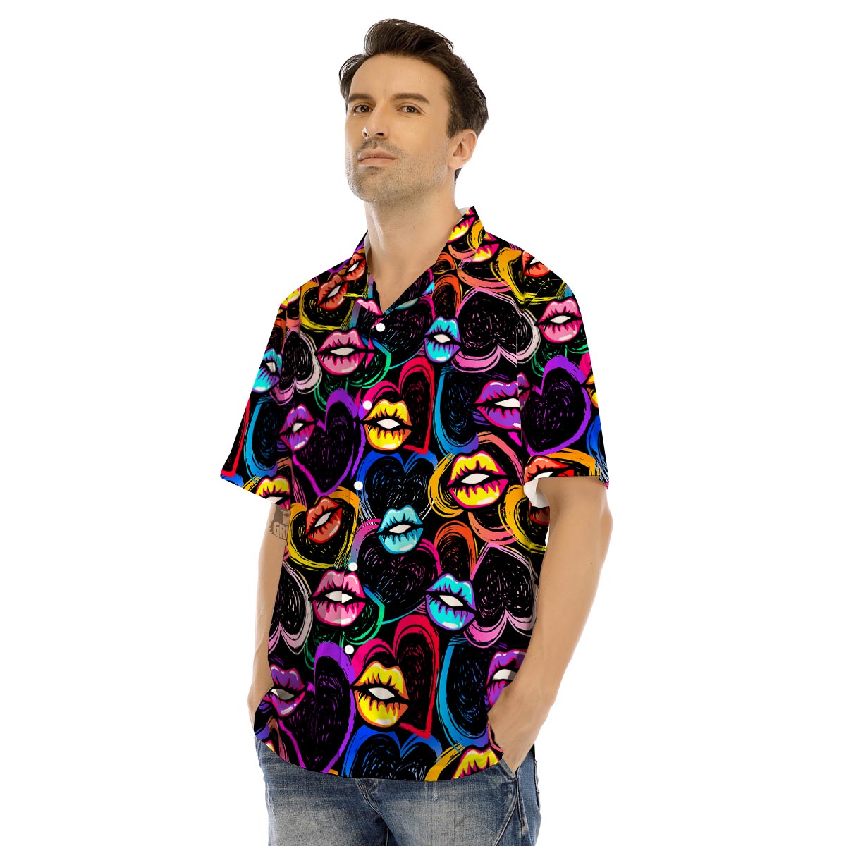 Abstract Lip Graffiti Print Men’s Hawaiian Shirt-grizzshop