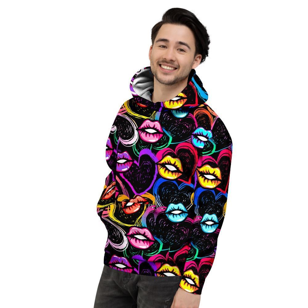 Abstract Lip Graffiti Print Men's Hoodie-grizzshop