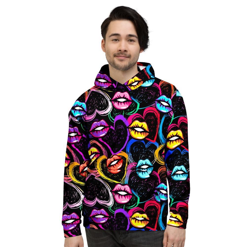 Abstract Lip Graffiti Print Men's Hoodie-grizzshop