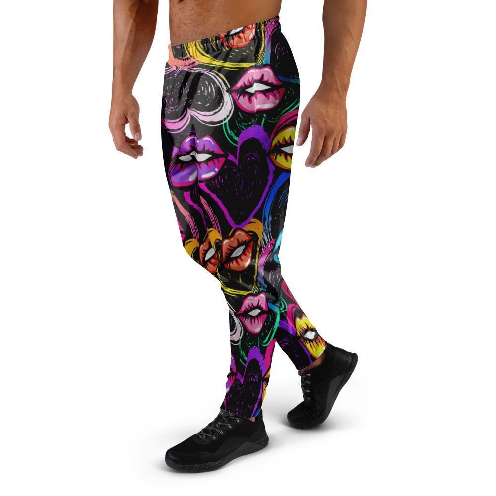 Abstract Lip Graffiti Print Men's Joggers-grizzshop