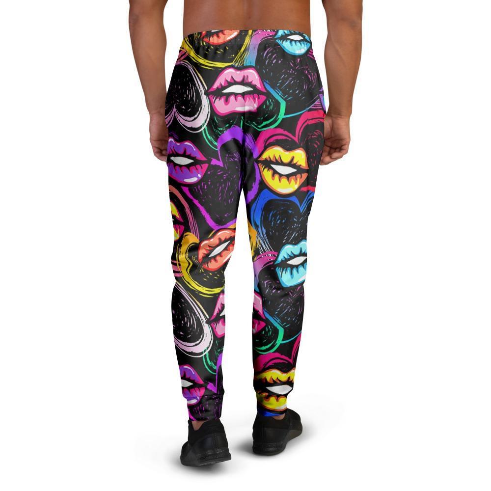 Abstract Lip Graffiti Print Men's Joggers-grizzshop