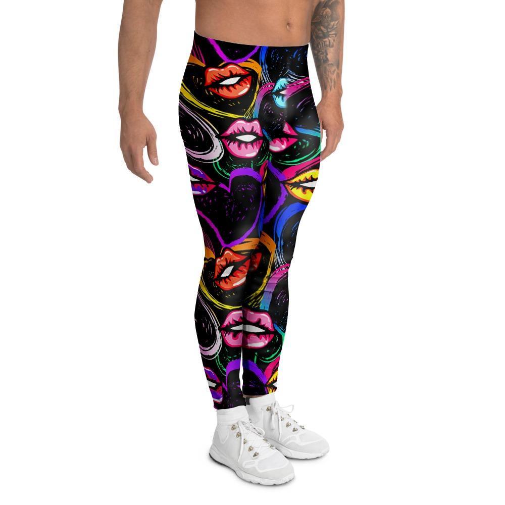 Abstract Lip Graffiti Print Men's Leggings-grizzshop