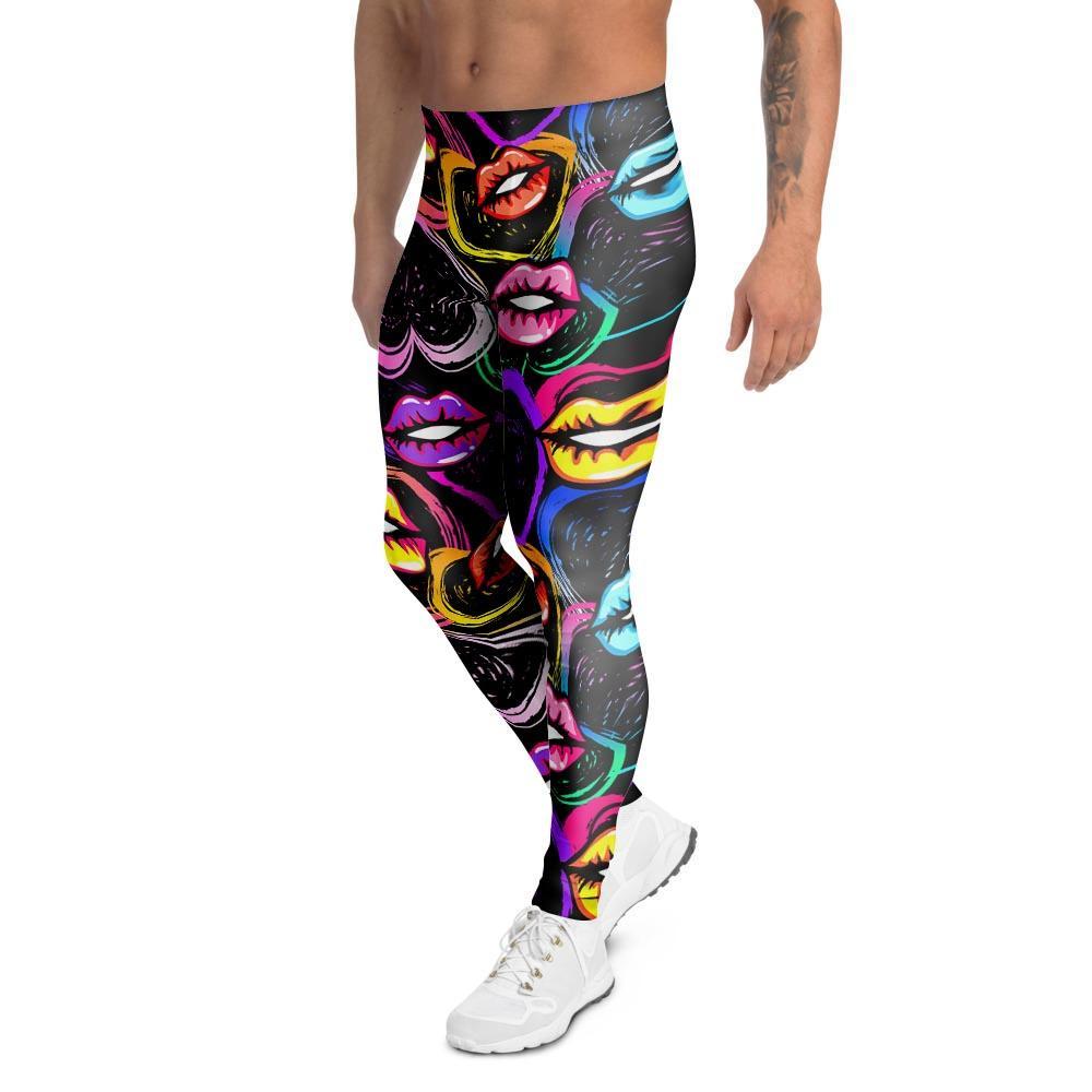 Abstract Lip Graffiti Print Men's Leggings-grizzshop