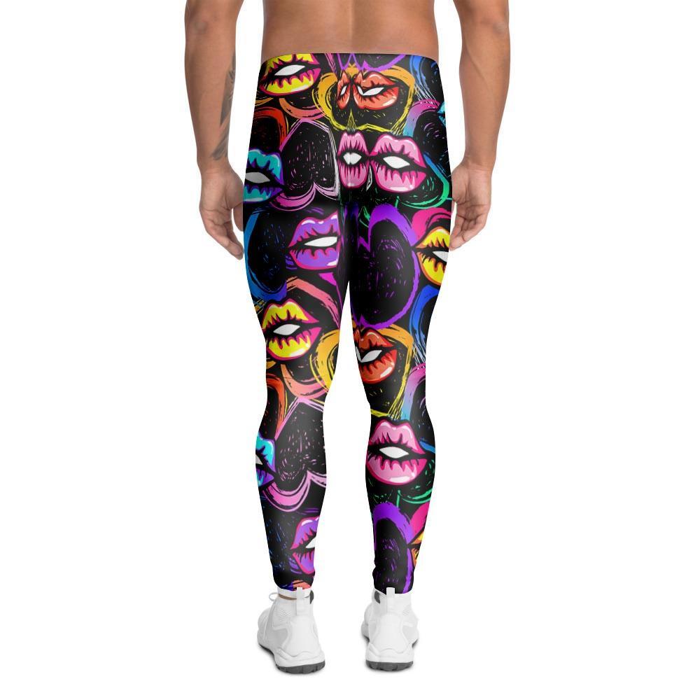 Abstract Lip Graffiti Print Men's Leggings-grizzshop