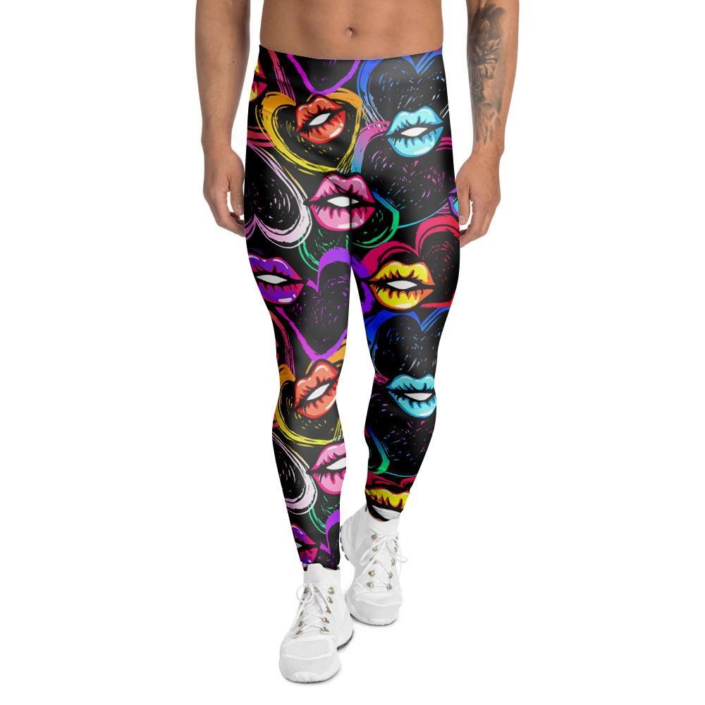 Abstract Lip Graffiti Print Men's Leggings-grizzshop