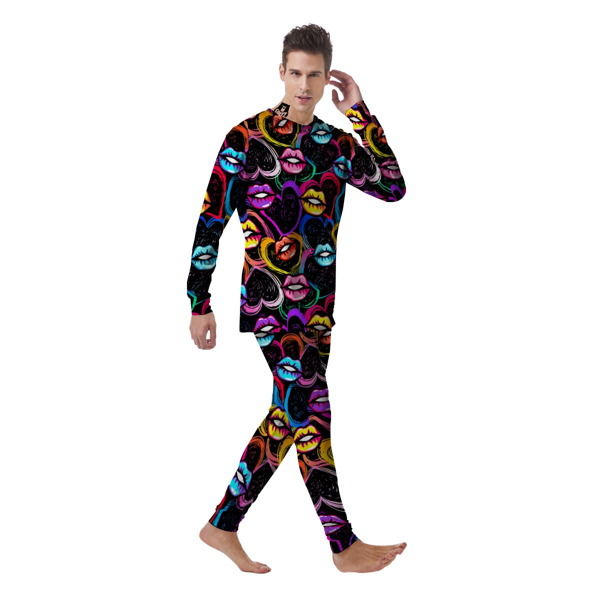 Abstract Lip Graffiti Print Men's Pajamas-grizzshop