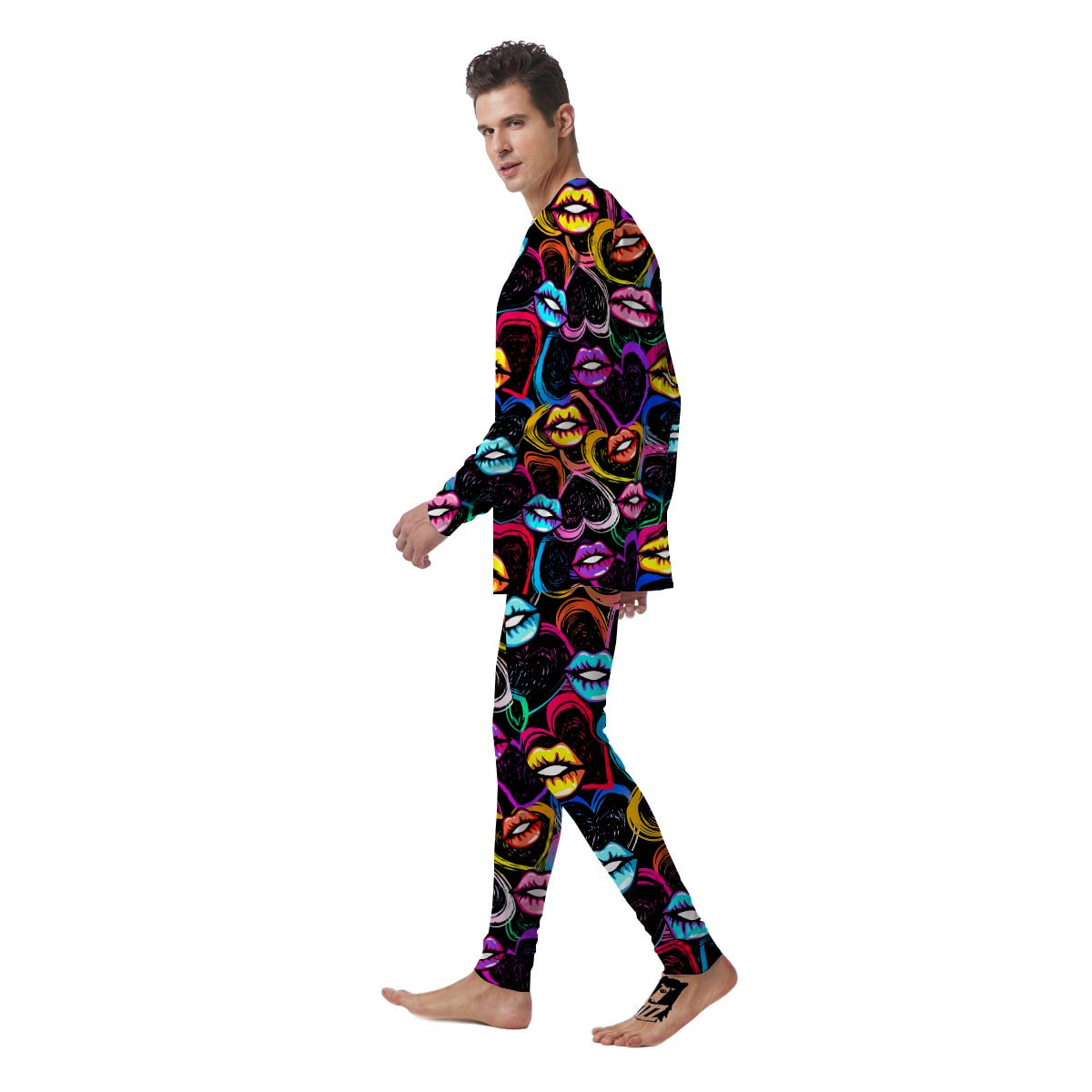 Abstract Lip Graffiti Print Men's Pajamas-grizzshop