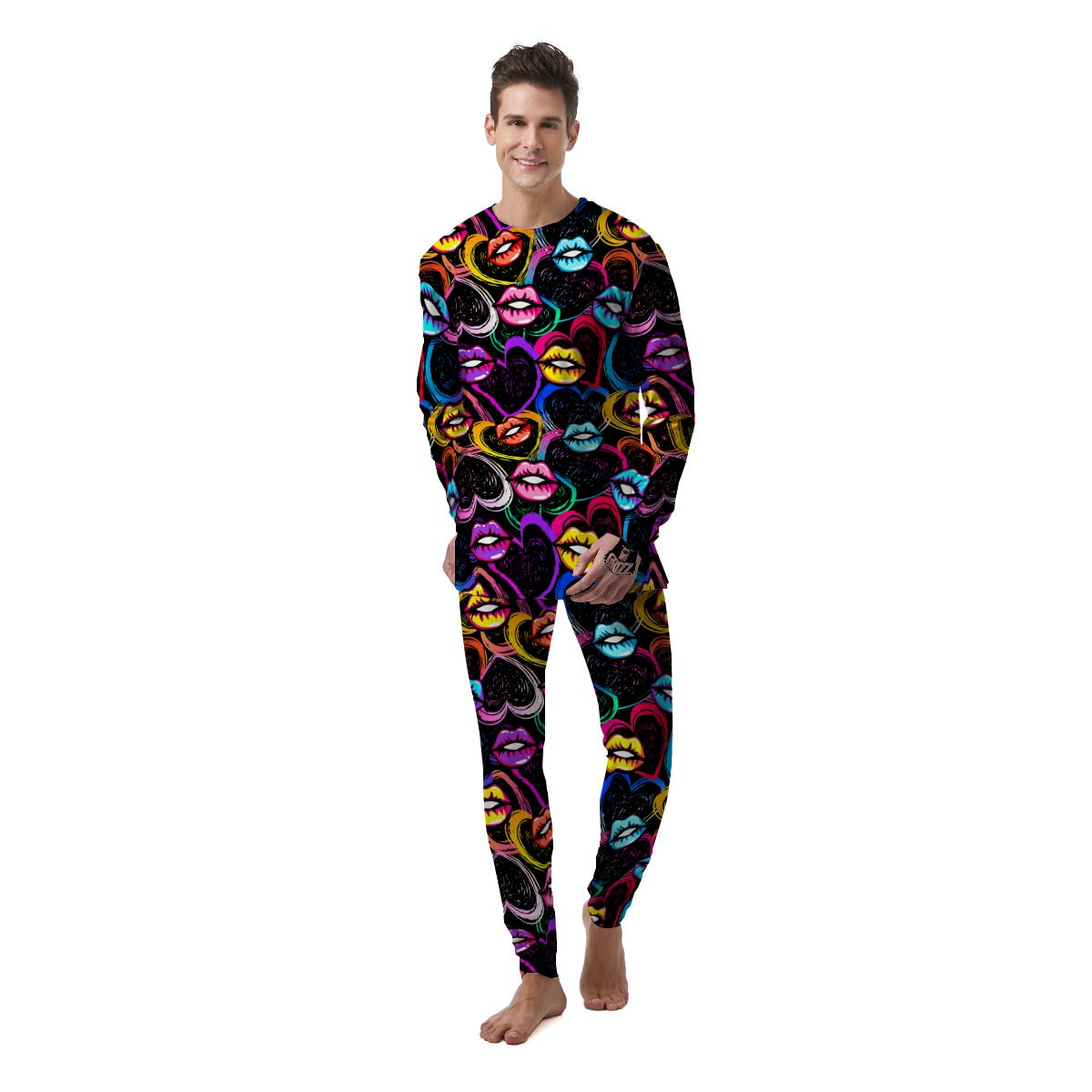 Abstract Lip Graffiti Print Men's Pajamas-grizzshop