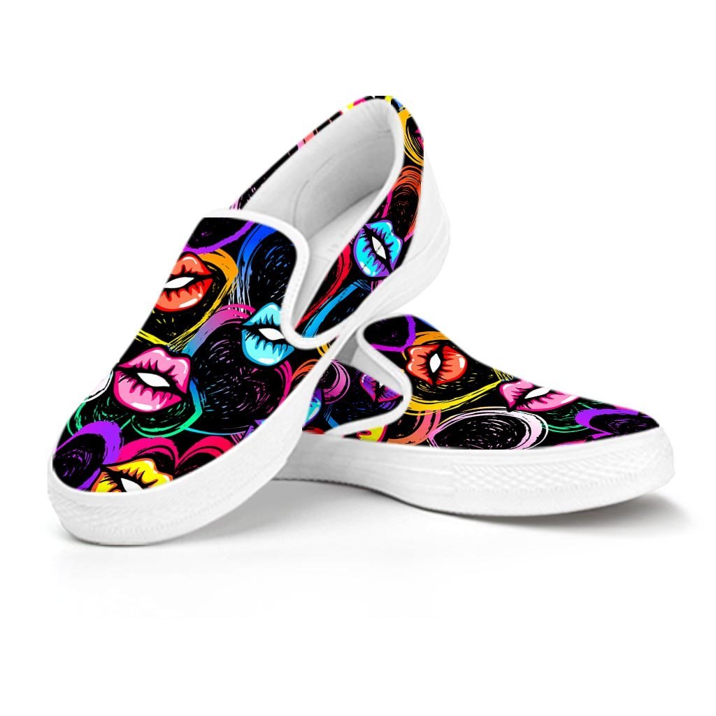 Abstract Lip Graffiti Print Men's Slip On Sneakers-grizzshop