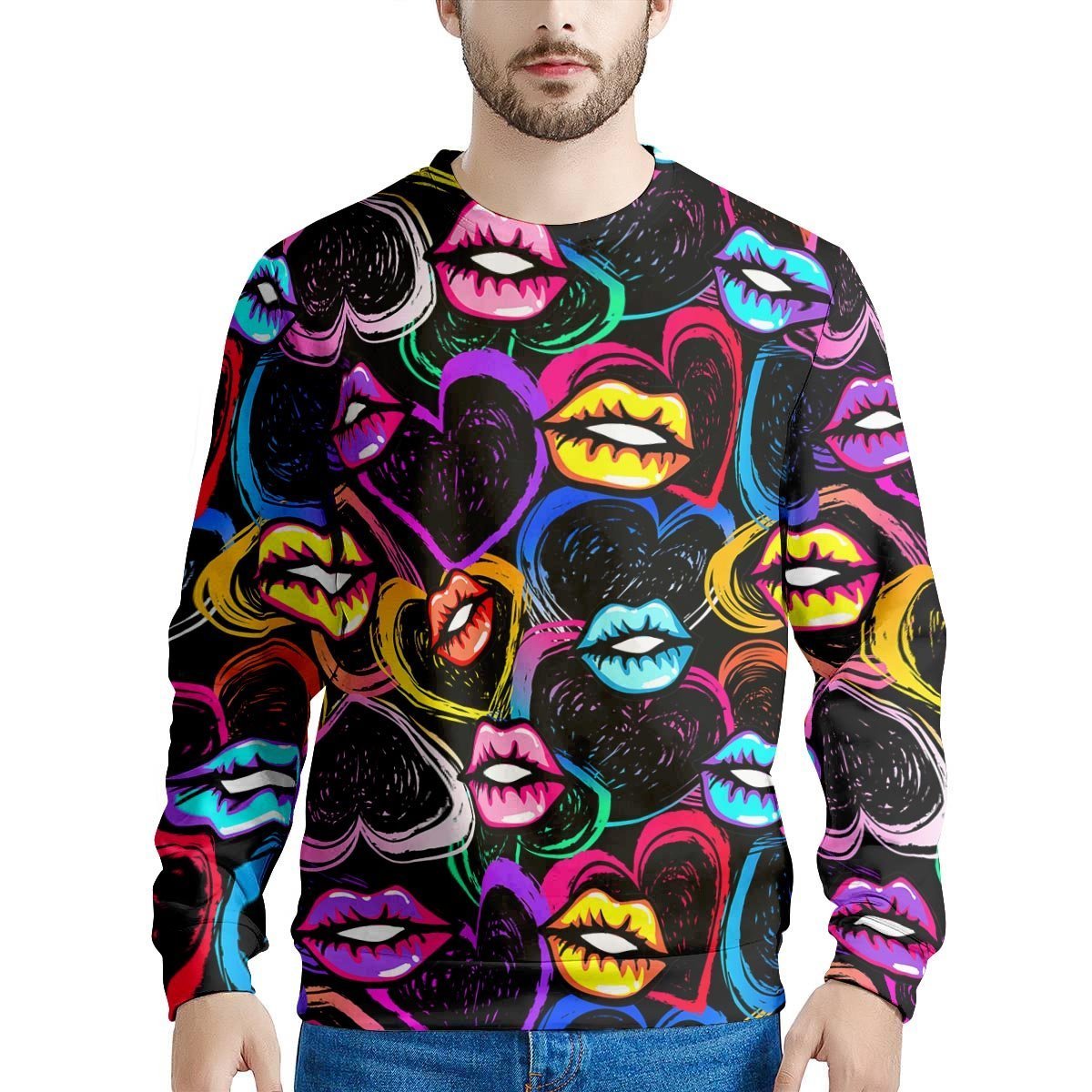 Abstract Lip Graffiti Print Men's Sweatshirt-grizzshop