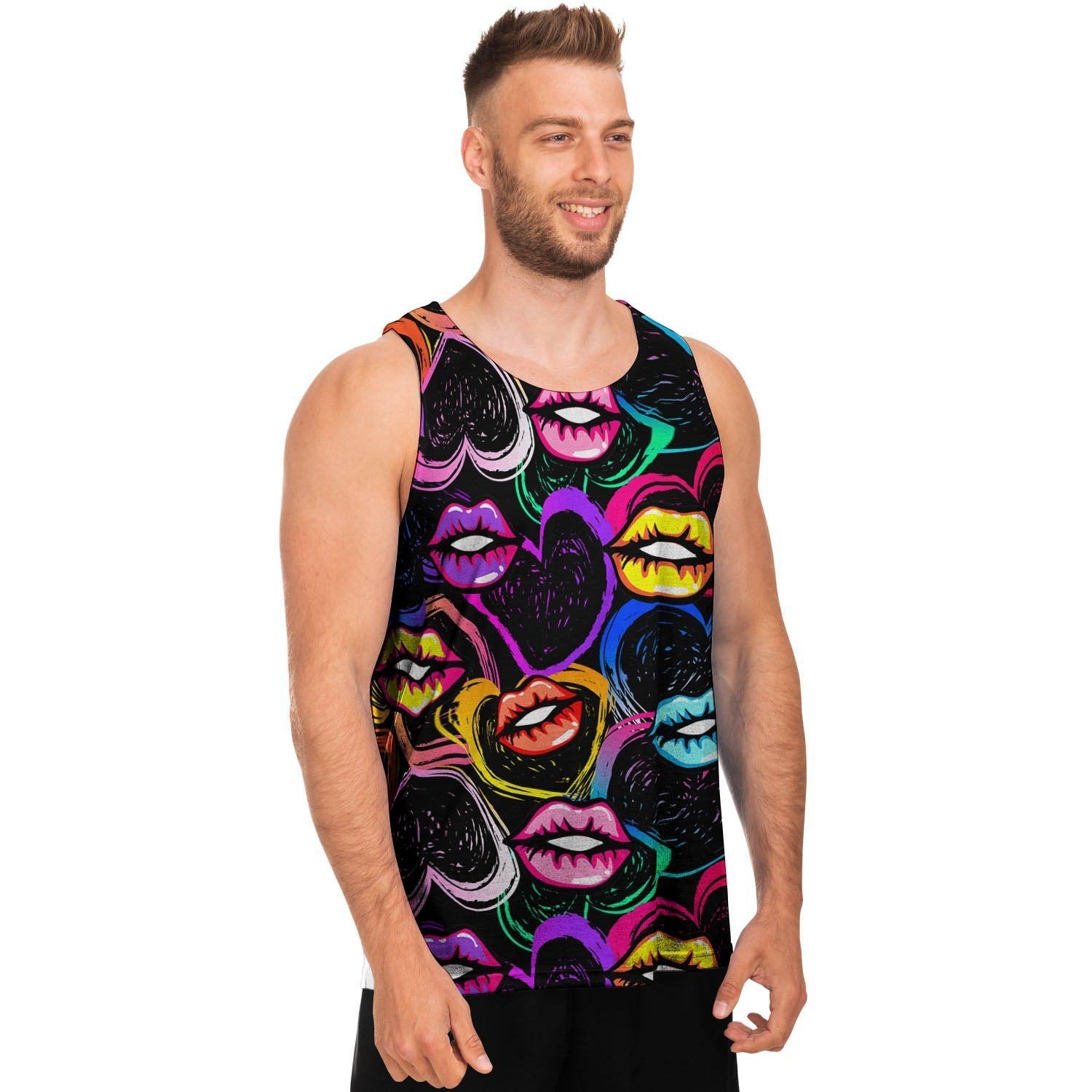 Abstract Lip Graffiti Print Men's Tank Tops-grizzshop