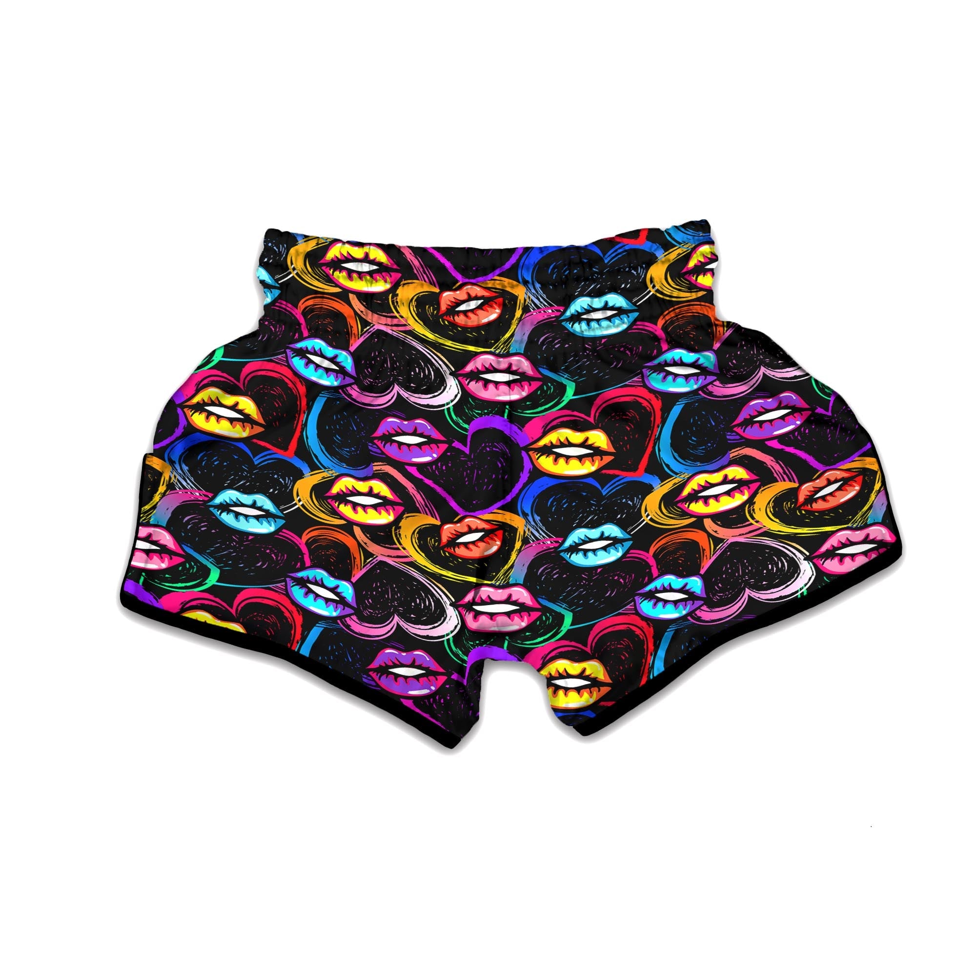 Abstract Lip Graffiti Print Muay Thai Boxing Shorts-grizzshop