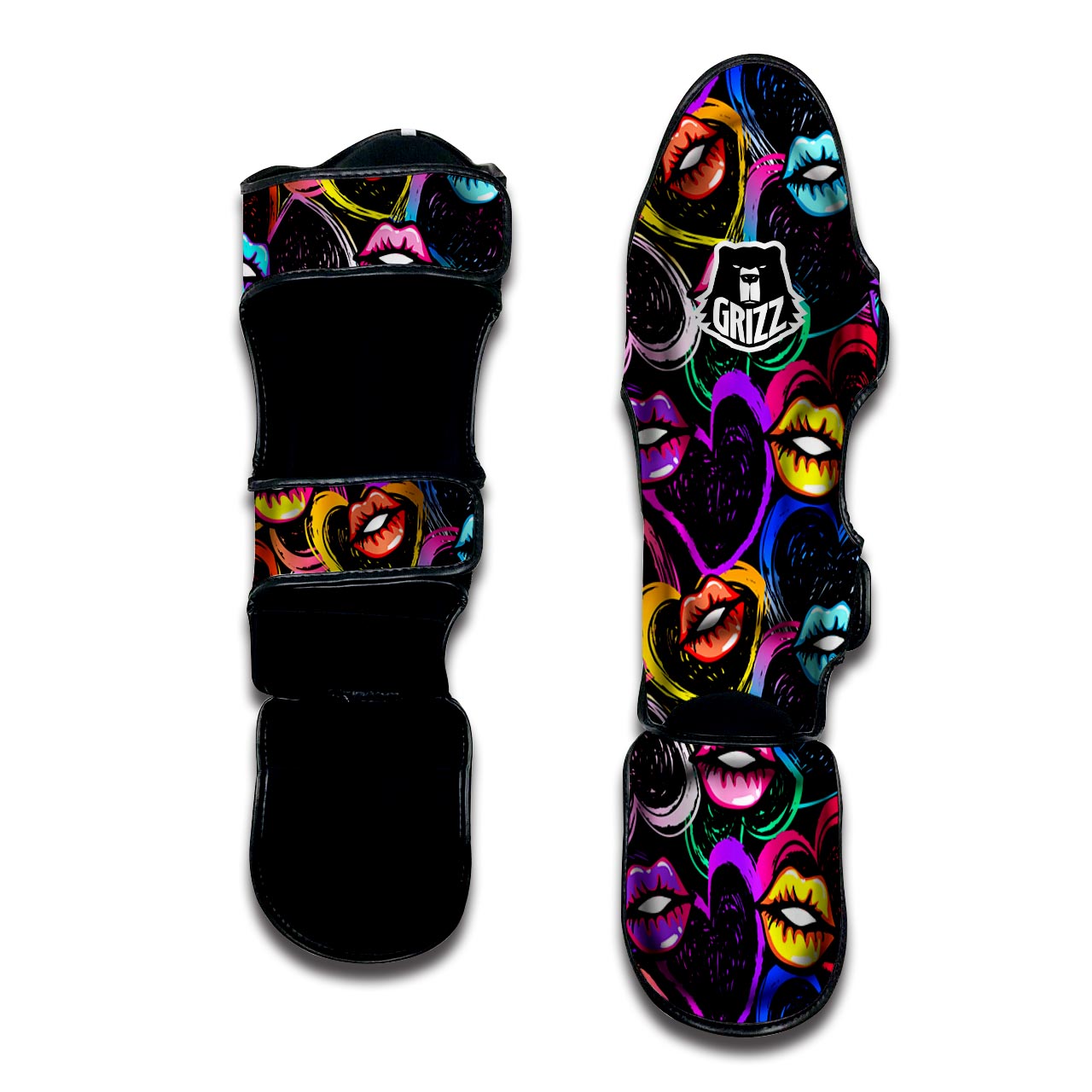 Abstract Lip Graffiti Print Muay Thai Shin Guard-grizzshop