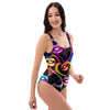 Abstract Lip Graffiti Print One Piece Swimsuite-grizzshop