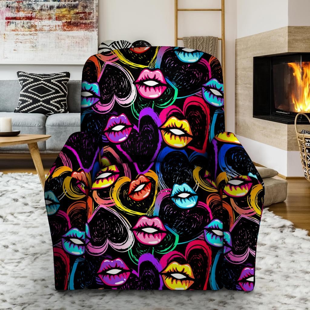 Abstract Lip Graffiti Print Recliner Cover-grizzshop