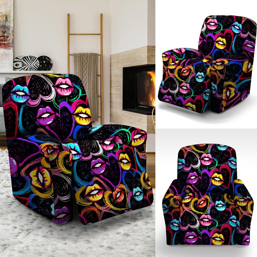 Abstract Lip Graffiti Print Recliner Cover-grizzshop