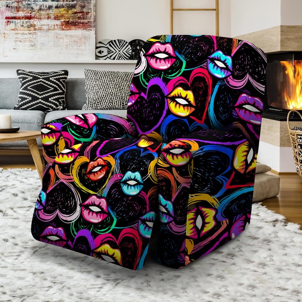 Abstract Lip Graffiti Print Recliner Cover-grizzshop