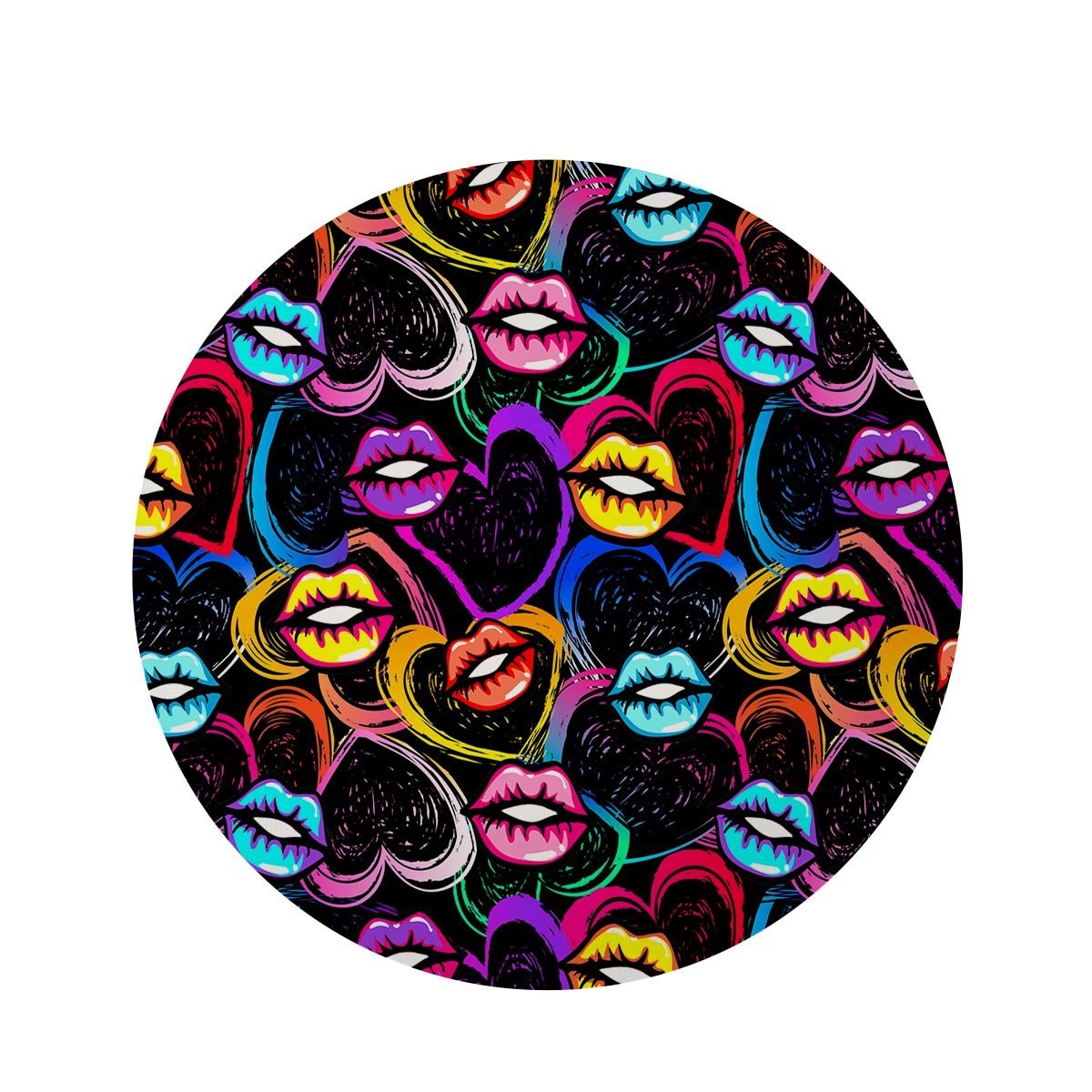 Abstract Lip Graffiti Print Round Rug-grizzshop