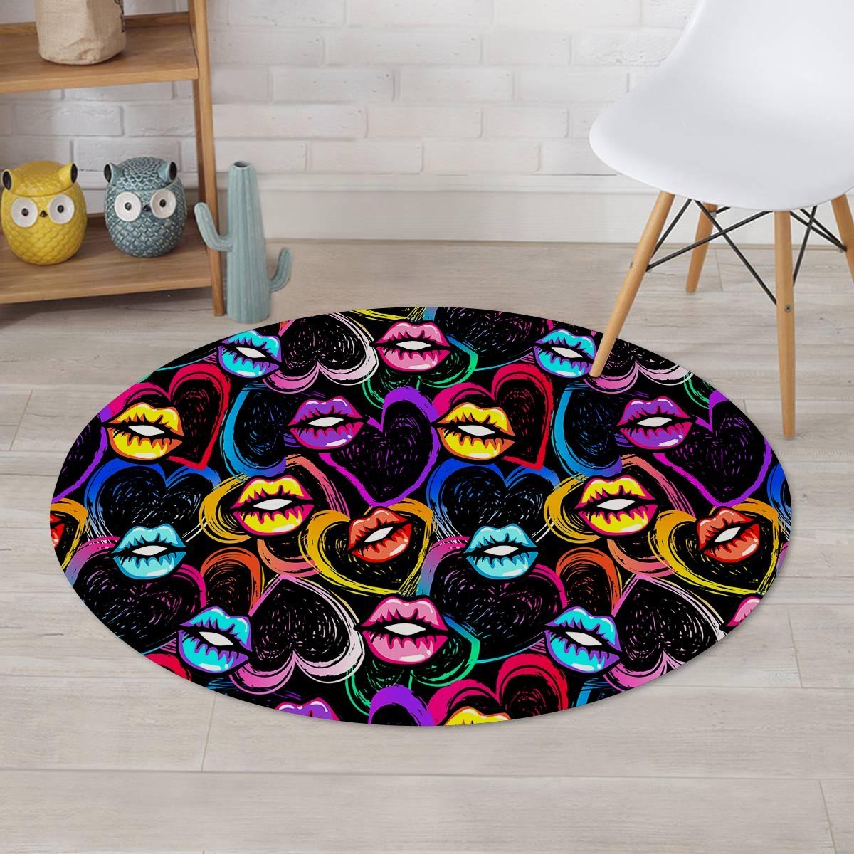 Abstract Lip Graffiti Print Round Rug-grizzshop