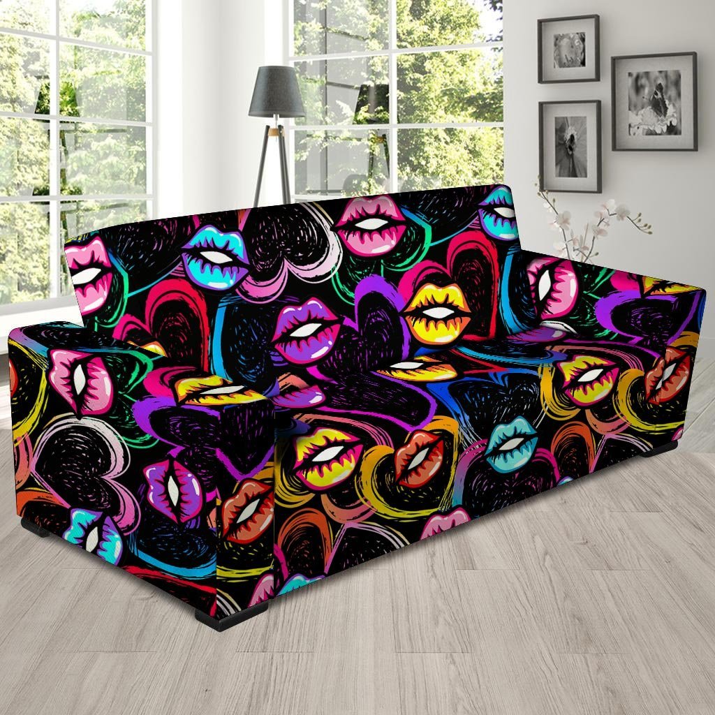 Abstract Lip Graffiti Print Sofa Cover-grizzshop