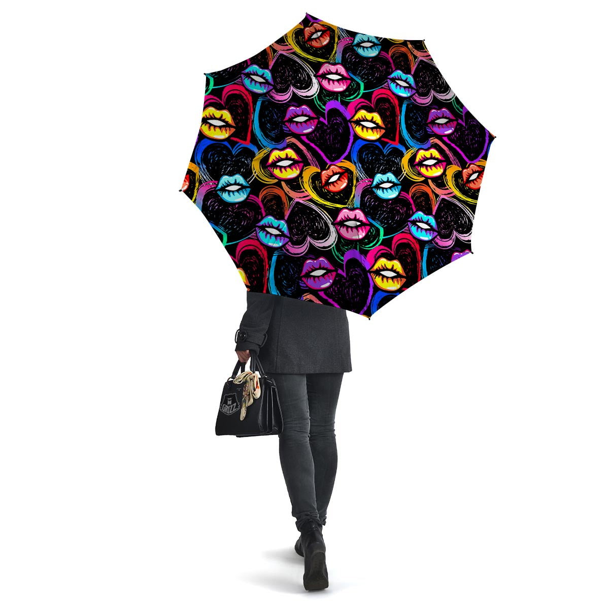 Abstract Lip Graffiti Print Umbrella-grizzshop