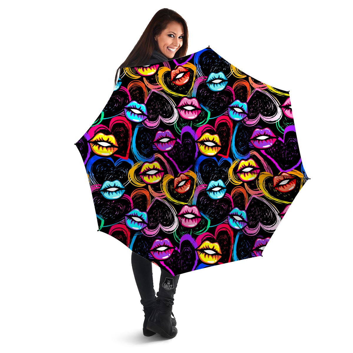 Abstract Lip Graffiti Print Umbrella-grizzshop