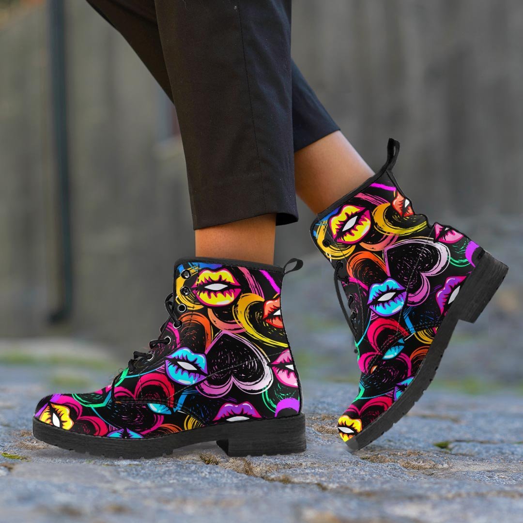 Abstract Lip Graffiti Print Women's Boots-grizzshop
