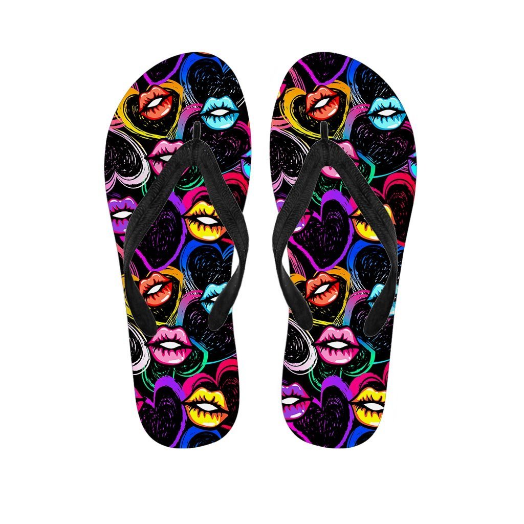 Abstract Lip Graffiti Print Women's Flip Flops-grizzshop