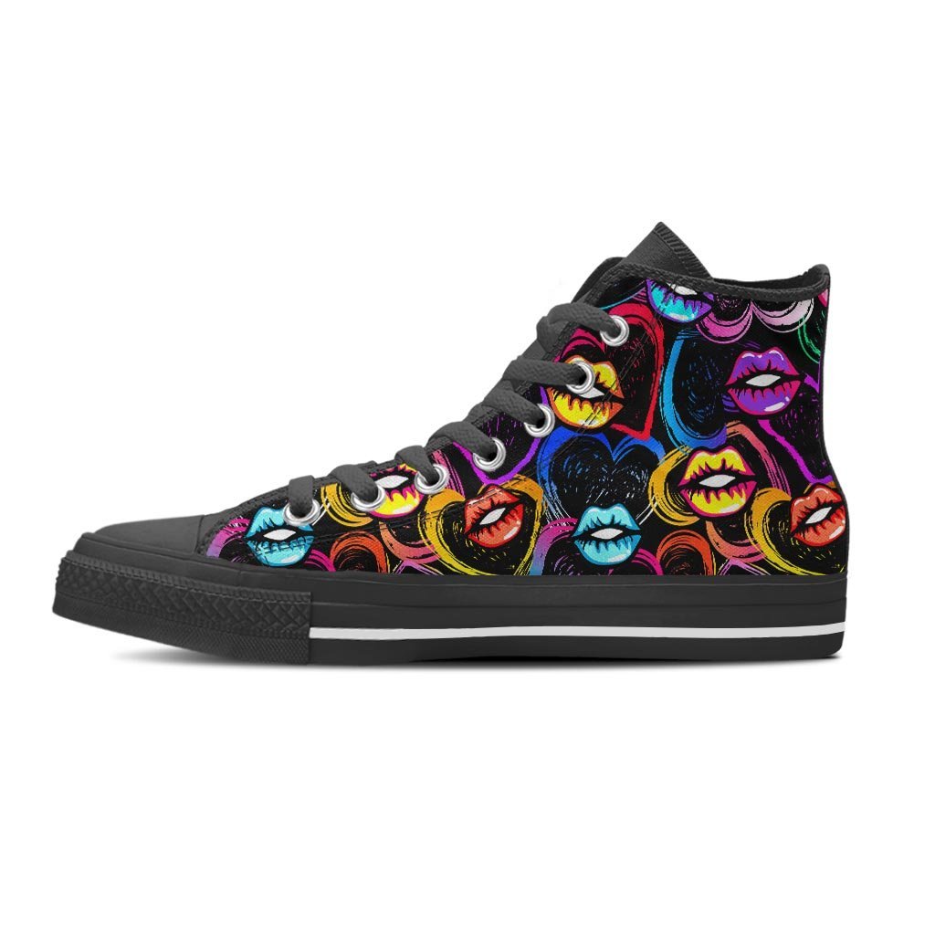 Abstract Lip Graffiti Print Women's High Top Shoes-grizzshop