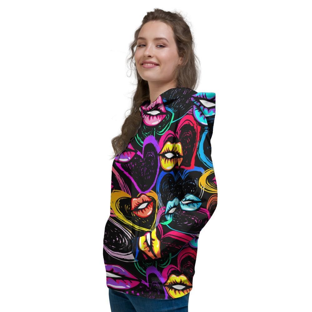 Abstract Lip Graffiti Print Women's Hoodie-grizzshop