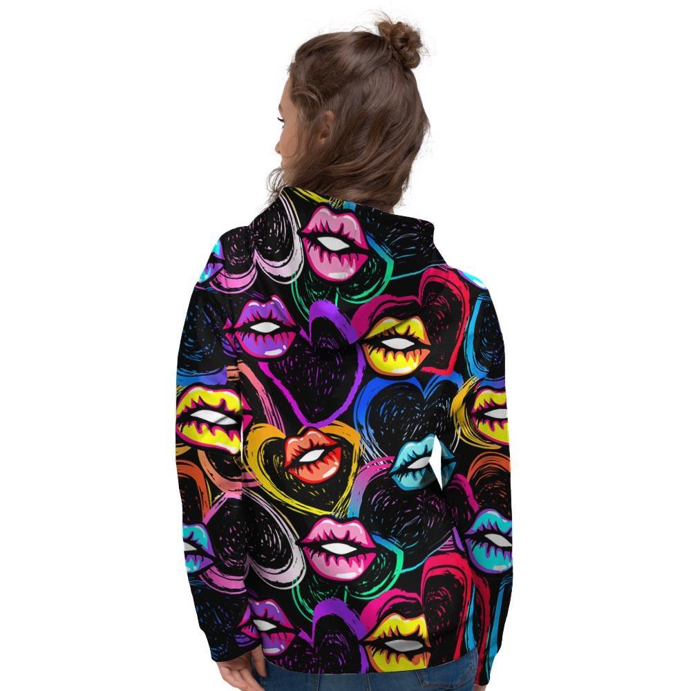 Abstract Lip Graffiti Print Women's Hoodie-grizzshop