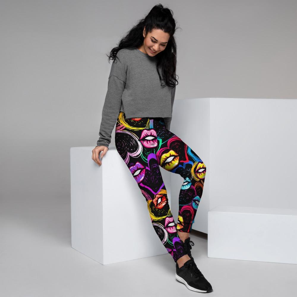 Abstract Lip Graffiti Print Women's Joggers-grizzshop