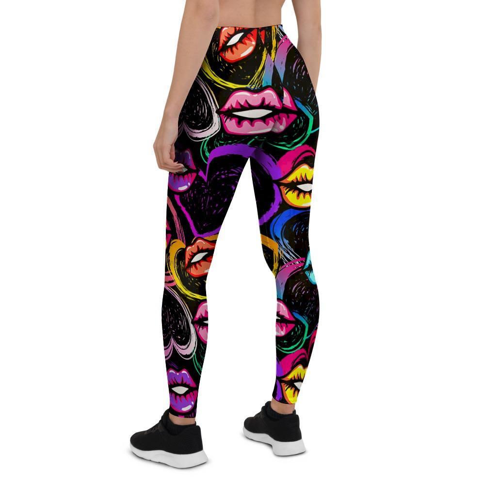 Abstract Lip Graffiti Print Women's Leggings-grizzshop