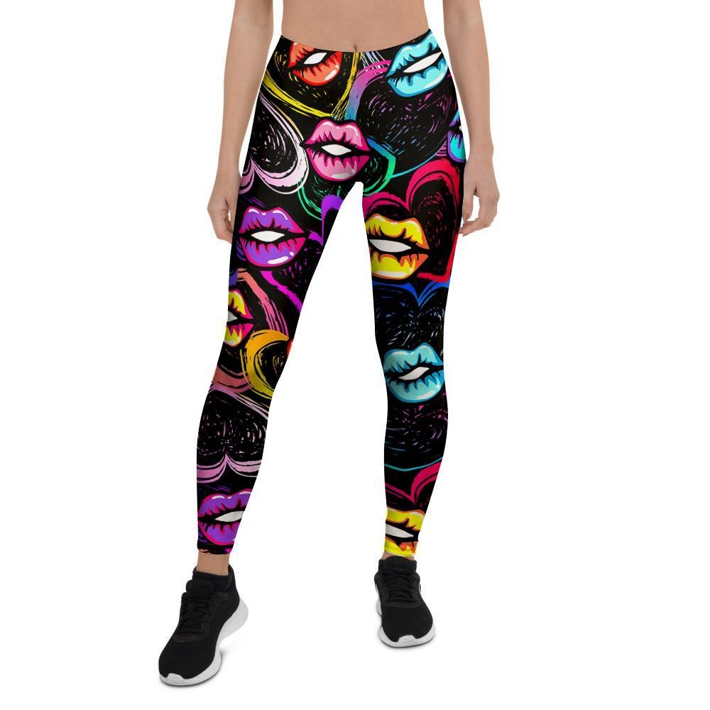Abstract Lip Graffiti Print Women's Leggings-grizzshop