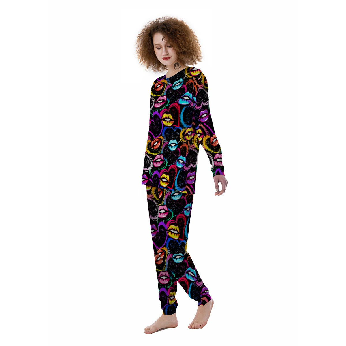 Abstract Lip Graffiti Print Women's Pajamas-grizzshop