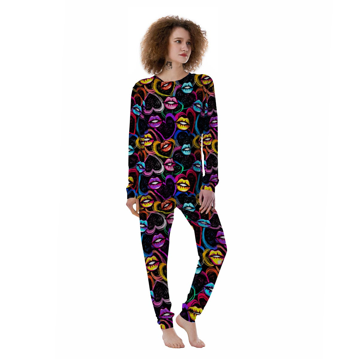 Abstract Lip Graffiti Print Women's Pajamas-grizzshop