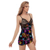 Abstract Lip Graffiti Print Women's Sexy Night Dress-grizzshop