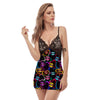 Abstract Lip Graffiti Print Women's Sexy Night Dress-grizzshop