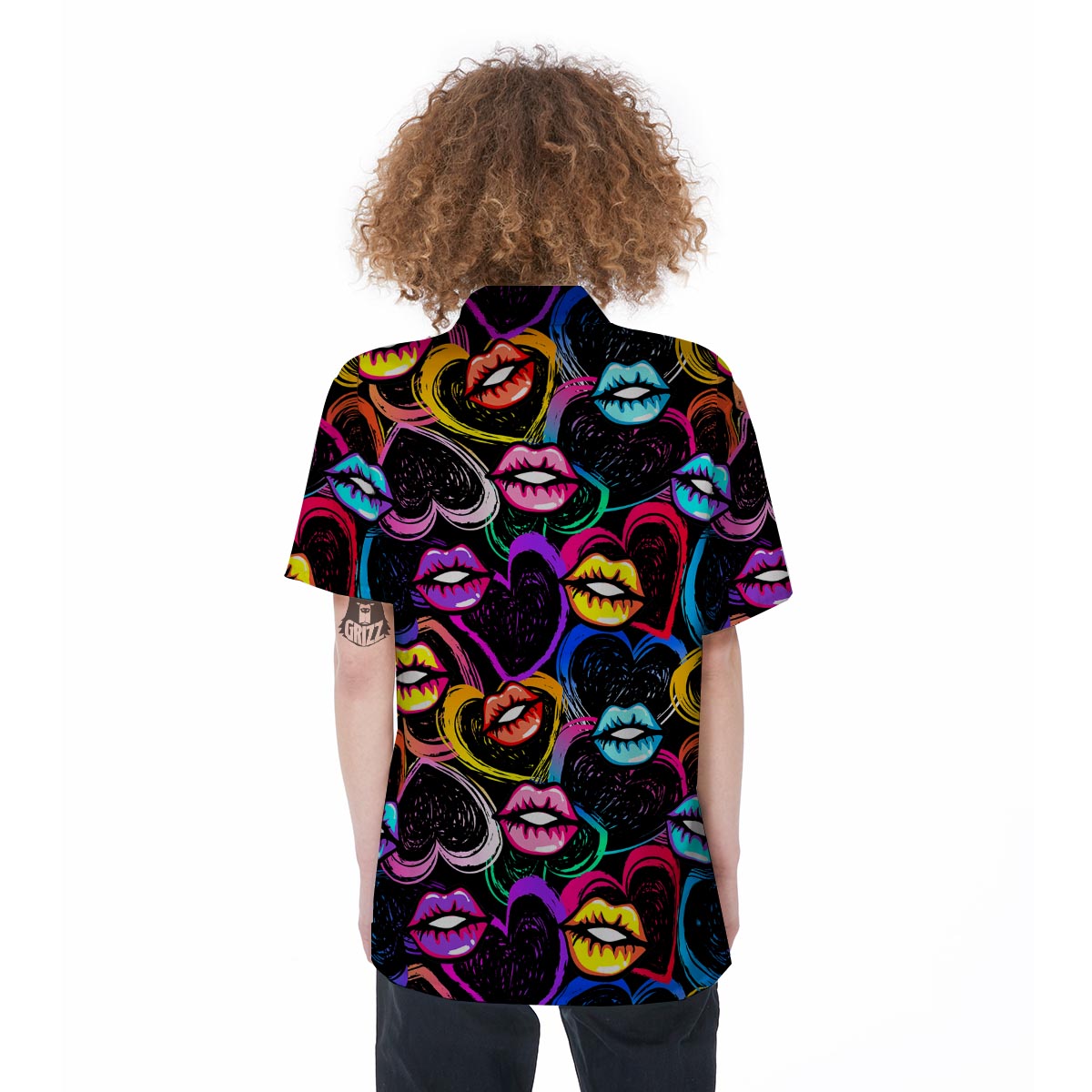 Abstract Lip Graffiti Print Women's Short Sleeve Shirts-grizzshop