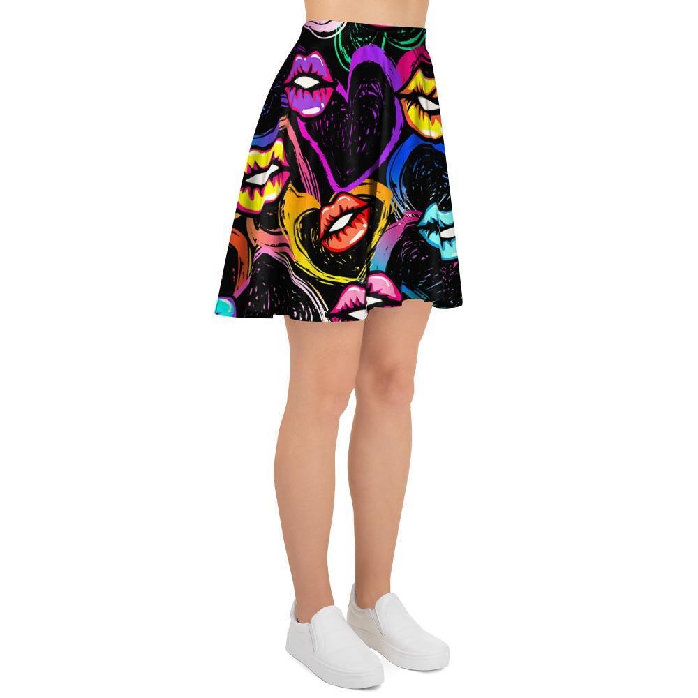 Abstract Lip Graffiti Print Women's Skirt-grizzshop